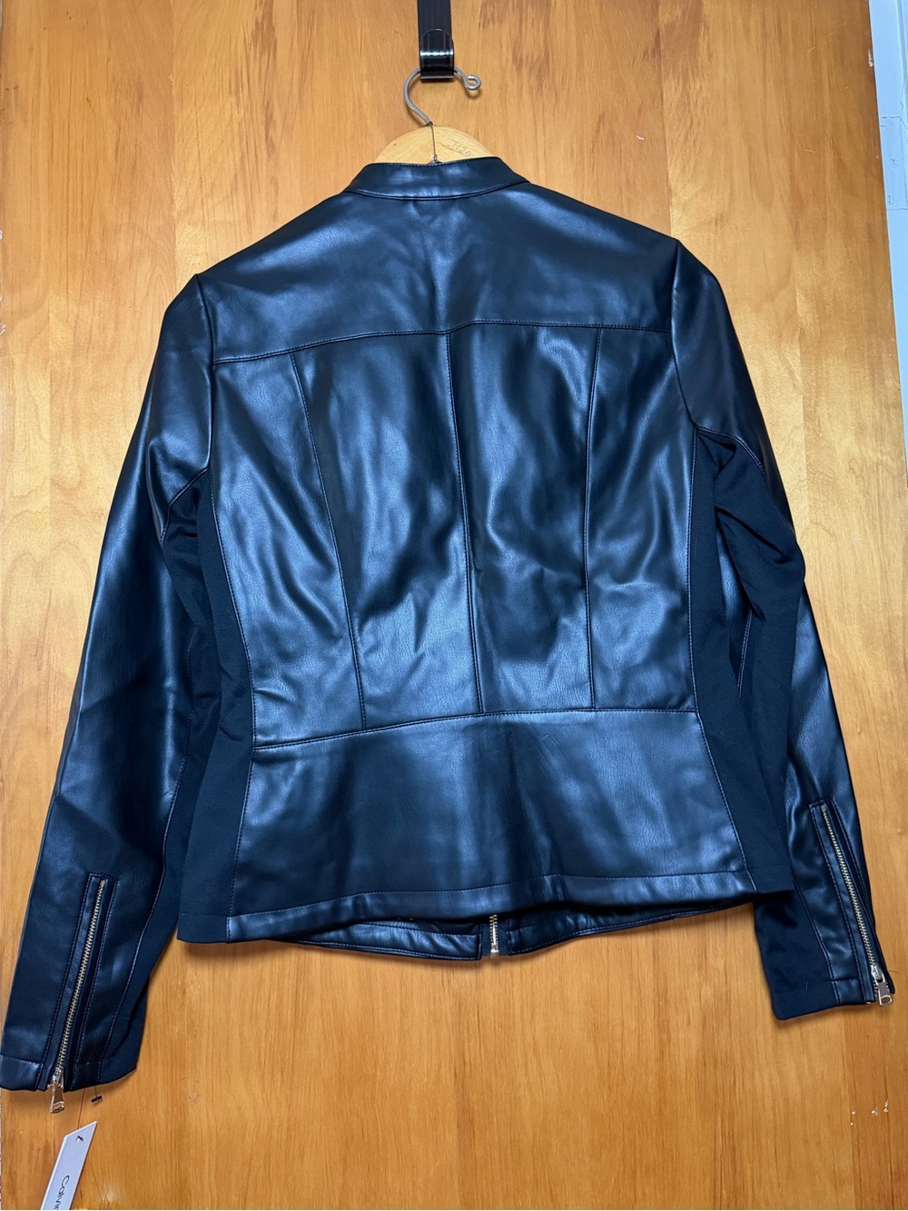 Calvin Klein Black Leather Zip-Front Jacket new with tags - Picture 3 of 4